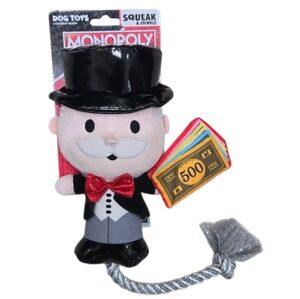 Hasbro Monopoly Mr. Moneybags Squeak & Crinkle Plush Dog Toy Rope tug🐾🐕